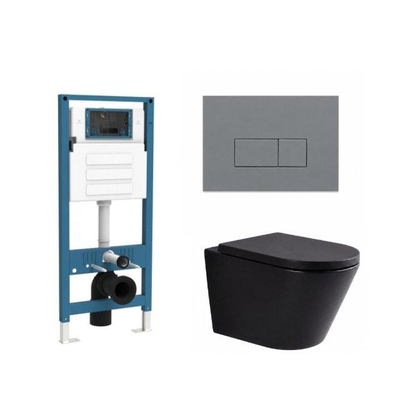 QeramiQ Dely Ensemble WC - réservoir encastré Qeramiq Flush - abattant 35mm - plaque de commande en plastique gris clair - boutons rectangulaires - noir mat