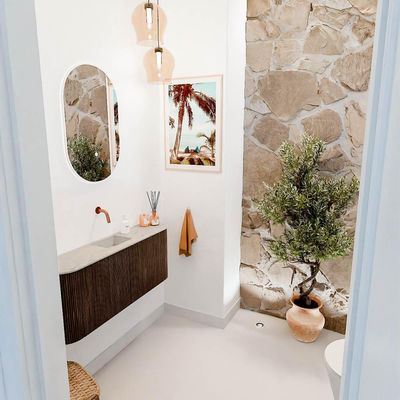 Mondiaz JOYA-DLUX 103.2cm toiletmeubel - ronding links en rechts kleur Walnut - Wastafel FAYE positie Midden Zonder kraangat kleur Opalo.