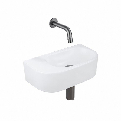 QeramiQ Fuente fonteinset – halfrond – 40x21.5x12 cm – keramiek wit mat – zonder kraangat – kraan gunmetal