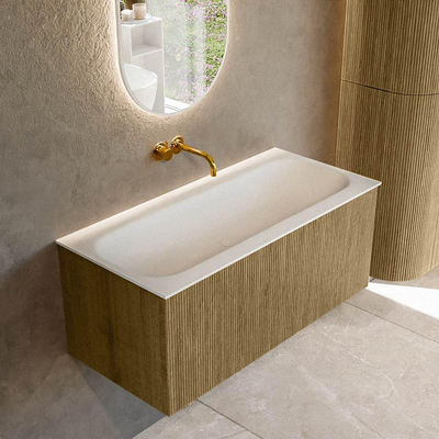 Mondiaz KURVE Ensemble de meuble salle de bain - 100x46x40cm - 1 tiroir - lavabo en solid surface - milieu - sans trou de robinet - Dusk