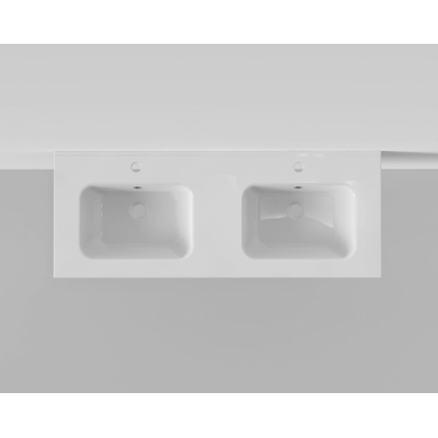 Arcqua Pakaru wastafel 121x46cm met overloopgat 2 kraangaten 2 wasbakken keramiek glans wit OUTLETSTORE