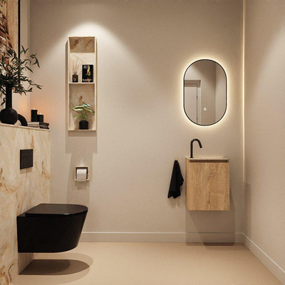 MONDIAZ TURE-DLUX Meuble toilette - 40cm - Washed Oak - EDEN - vasque Frappe - position droite - 1 trou de robinet
