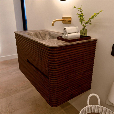 Mondiaz CIRO-DLUX Ensemble de meubles de salle de bains - 90x45x50cm - lavabo Solid surface Sombra - 1 vasque au milieu - sans trous de robinet - 2 tiroirs - Ruby