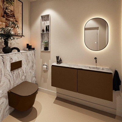 MONDIAZ TURE-DLUX Meuble toilette - 120cm - Rust - EDEN - vasque Glace - position droite - sans trou de robinet