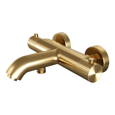 BRAUER Stripe Ensemble robinet thermostatique de bain-douche SET 04 - apparent - support mural - douchette à main 3 jets - flexible de douche - or brossé PVD