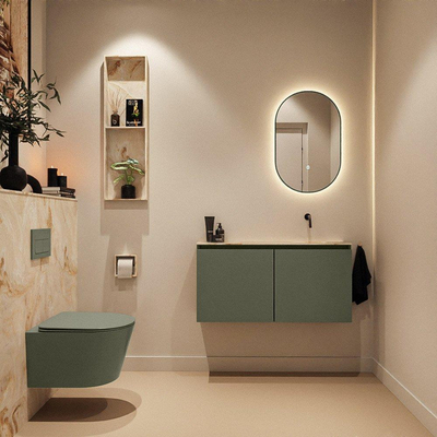 MONDIAZ TURE-DLUX meuble WC 100 cm Army. EDEN lavabo Frappe position droite. Sans trou de robinet.