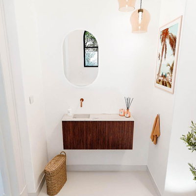 Mondiaz JOYA-DLUX 90cm toiletmeubel - kleur Ruby - Wastafel FAYE positie Links Zonder kraangat kleur Nata.