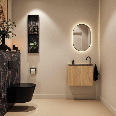 MONDIAZ TURE-DLUX Meuble toilette - 60cm - Washed Oak - EDEN - vasque Lava - position droite - 1 trou de robinet