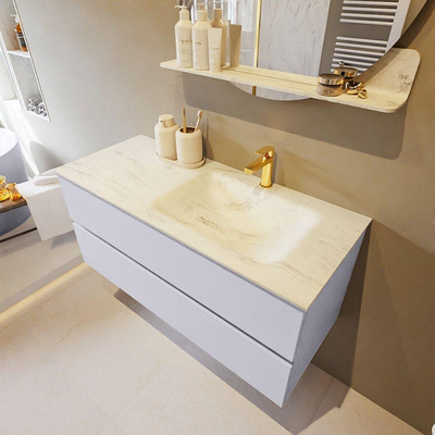 Mondiaz VICA-DLUX Ensemble de meuble de salle de bain - 110cm - meuble sous-vasque cale - 2 tiroirs - lavabo encastré cloud droite - 1 trou de robinet - version haute de 60cm - opalo