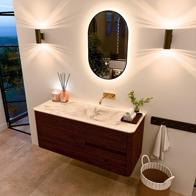 Mondiaz CIRO-DLUX Meuble de salle de bains - 120x45x50cm - plan-vasque Solid surface Frappe - 1 vasque à droite - sans trous de robinetterie - 2 tiroirs - Ruby