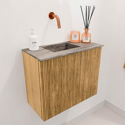 Mondiaz JOYA-DLUX 50cm toiletmeubel - kleur Oak - Wastafel FAYE positie Links Zonder kraangat kleur Oza.