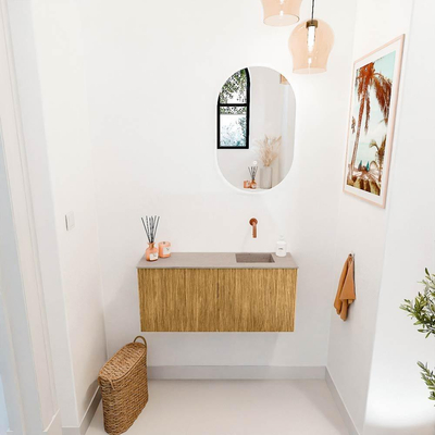Mondiaz JOYA-DLUX 90cm toiletmeubel - kleur Oak - Wastafel FAYE positie Rechts Zonder kraangat kleur Saba.