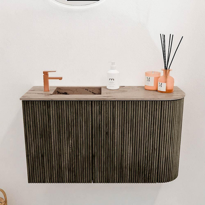 Mondiaz JOYA-DLUX 71.6cm toiletmeubel - ronding rechts kleur Shadow - Wastafel FAYE positie Links 1 kraangat kleur Arena.