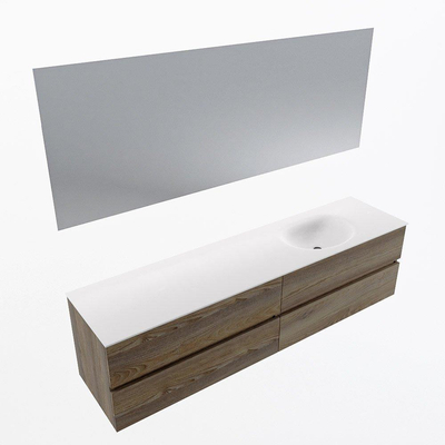 Mondiaz Vica ensemble de meuble de salle de bain - 190cm - meuble sous-vasque marron foncé gris - 4 tiroirs - lavabo lune droite - 1 trou de robinet - couleur talc - miroir LED - version XL 60cm de haut