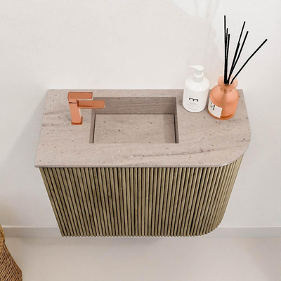 Mondiaz JOYA-DLUX 51.6cm toiletmeubel - ronding rechts kleur Dusk - Wastafel FAYE positie Links 1 kraangat kleur Saba.