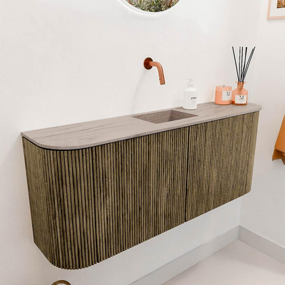 Mondiaz JOYA-DLUX 103.2cm meuble de salle de bains - arrondi gauche et droit couleur Dusk - Vasque FAYE position Milieu Sans trou de robinet couleur Saba