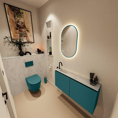MONDIAZ TURE-DLUX Meuble toilette - 100cm - Smag - EDEN - vasque Opalo - position gauche - 1 trou de robinet