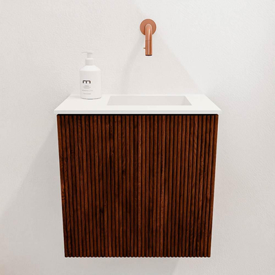 Mondiaz JOYA 40cm toiletmeubel - kleur Ruby - Wastafel FAYE positie Rechts Zonder kraangat kleur Talc.