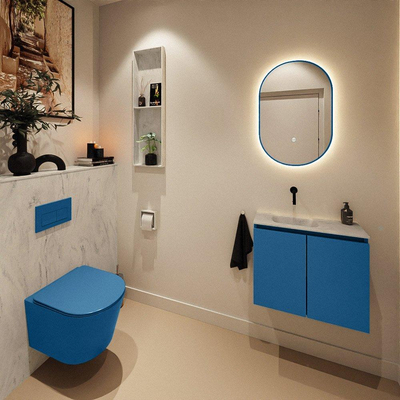MONDIAZ TURE-DLUX Meuble de toilettes 60 cm Jeans. Lavabo EDEN Opalo position gauche. Sans trou de robinet.