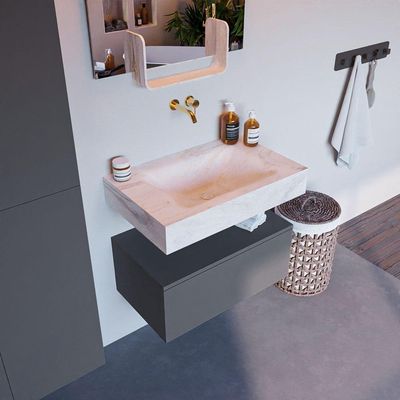 Mondiaz ALAN-DLUX Ensemble de meuble - 70cm - meuble Plata mat - 1 tiroir - Lavabo Cloud Ostra suspendu - vasque Centre - 0 trous de robinet