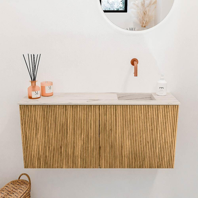 Mondiaz JOYA-DLUX 90cm toiletmeubel - kleur Oak - Wastafel FAYE positie Rechts Zonder kraangat kleur Nata.