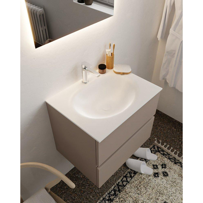 Mondiaz VICA Ensemble de meuble de salle de bain - 60cm - meuble sous-vasque fumée - 2 tiroirs - lavabo lune milieu - 1 trou de robinet - version XL 60cm haut