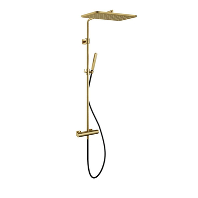 Hotbath Gal Thermostatische regendoucheset - met 27x40cm rechtoekige - hoofddouche staafhanddouche - PVD - messing geborsteld (goud)
