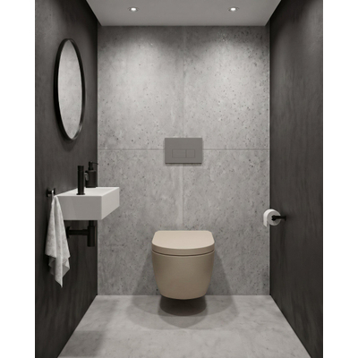 QeramiQ Dely Pack WC - 36,3x51,7cm - à fond creux - sans bride - réservoir encastré Geberit UP320 - abattant WC softclose 35mm - plaque de déclenchement gris clair - boutons rectangulaires - mat beige
