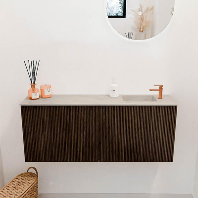 Mondiaz JOYA-DLUX 100cm toiletmeubel - kleur Walnut - Wastafel FAYE positie Rechts 1 kraangat kleur Opalo.