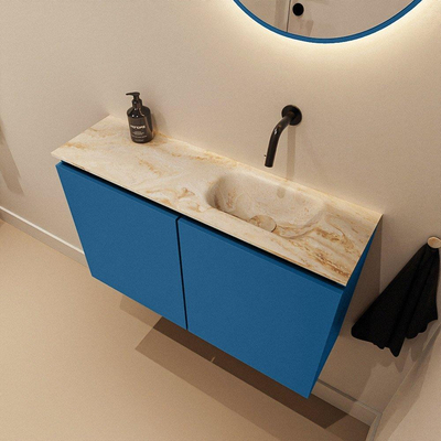 MONDIAZ TURE-DLUX 80cm toiletmeubel Jeans. EDEN wastafel Frappe positie rechts. Zonder kraangat.