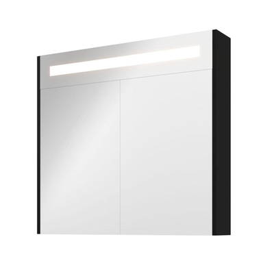 Proline spiegelkast premium avec éclairage led intégré, 2 portes 80x14x74cm noir mat