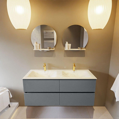 Mondiaz VICA-DLUX ensemble de meuble de salle de bain - 120cm - meuble sous-vasque plata - 4 tiroirs - lavabo encastrée cloud double - 2 trous de robinet - version haute de 60cm - opalo