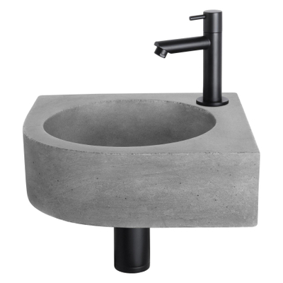 Differnz Cleo fonteinset - 31.5x31.5x10cm - Kwartrond - 1 kraangat - Recht matte zwarte kraan - Beton Grijs OUTLETSTORE