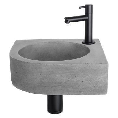 Differnz Cleo Kit lave-mains 31.5x31.5x10cm 1 trou de robinet avec robinet noir droit avec siphon et bonde quart de rond béton Gris foncé SECOND CHOIX