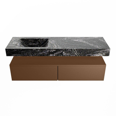 Mondiaz ALAN-DLUX Ensemble de meuble - 150cm - meuble Rust mat - 2 tiroirs - Lavabo Cloud Lava suspendu - vasque Gauche - 0 trous de robinet