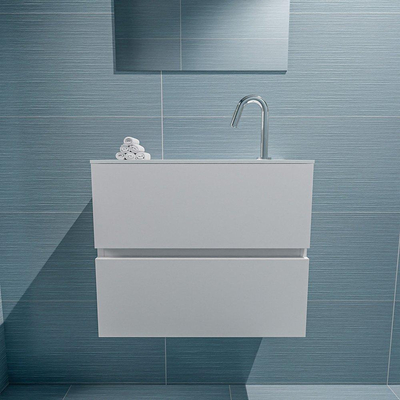 Mondiaz ADA Meuble lave-mains 60x30x50cm avec 1 trou de robinet 2 tiroirs Talc mat Lavabo Lex Centre Solid Surface Blanc