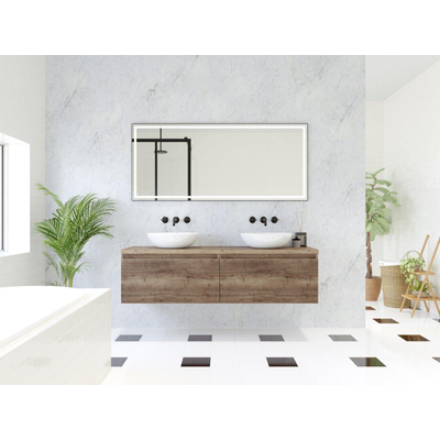 HR Matrix ensemble de meubles de salle de bain 3d 160cm 2 tiroirs sans poignée avec bande de poignée en couleur charleston avec dessus charleston
