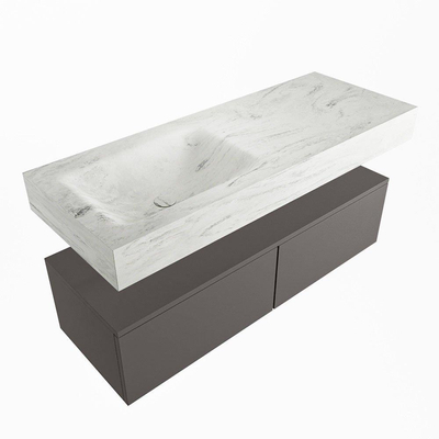 Mondiaz ALAN-DLUX Ensemble de meuble - 120cm - meuble Dark grey mat - 2 tiroirs - Lavabo Cloud Opalo suspendu - vasque Gauche - 0 trous de robinet