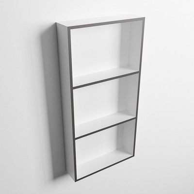 Mondiaz Easy nis 29.5x59.5x8cm voor Inbouw/opbouw 3 open vakken Solid surface Talc/DarkGrey