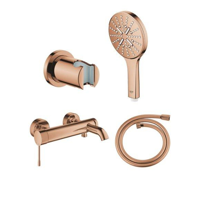 Grohe Essence New Bad-/Douchekraan - 3 standen - met handdoucheset - met doucheslang - warm sunset (koper)