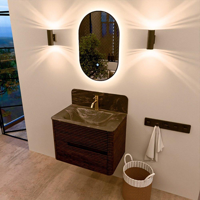 Mondiaz CIRO-DLUX Badkamermeubelset - 70x45x50cm - Solid surface wastafel Lava - 1 wasbak Midden - 1 kraangat - 2 lades - Walnut