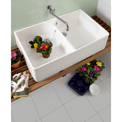 Villeroy & Boch O.novo dubbele wastafel - 89.5x55cm - zonder kraangat - met overloop CeramicPlus - White Alpine (glans wit)