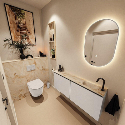 MONDIAZ TURE-DLUX Meuble WC 120 cm Linen. EDEN lavabo Frappe position droite. Avec 1 trou de robinet.