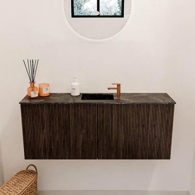 Mondiaz JOYA-DLUX 100cm toiletmeubel - kleur Walnut - Wastafel FAYE positie Midden 1 kraangat kleur Lava.