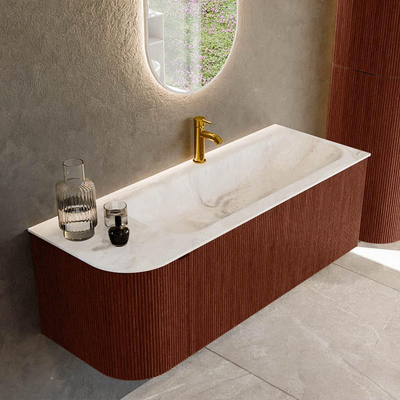 Mondiaz KURVE-DLUX Badkamermeubelset - 125x46x40cm - 1 lade - 1 deur - wastafel solid surface - rechts - 1 kraangat - Ruby
