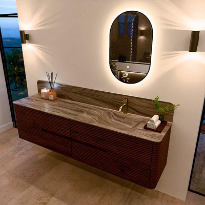 Mondiaz CIRO-DLUX Badkamermeubelset - 190x45x50cm - Solid surface wastafel Sombra - 1 wasbak Rechts - 1 kraangat - 4 lades - Ruby