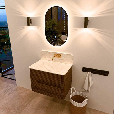 Mondiaz CIRO-DLUX Badkamermeubelset - 70x45x50cm - Solid surface wastafel Ostra - 1 wasbak Midden - zonder kraangaten - 2 lades - Dusk