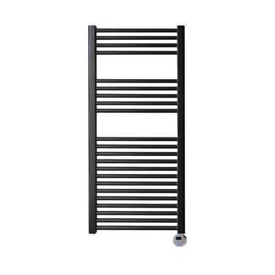 Sanicare Elektrische Radiator - 111.8x60cm - 730W - design - thermostaat - chroom - rechtsonder - mat zwart