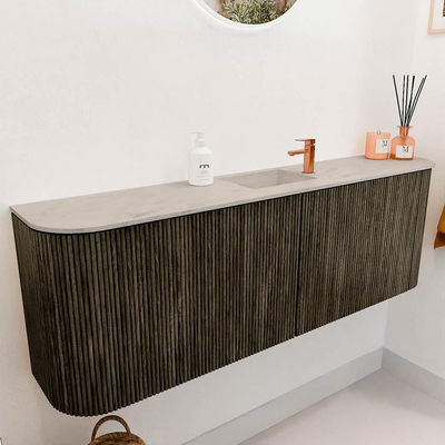 Mondiaz JOYA-DLUX Meuble de salle de bains 123,2cm - arrondis gauche et droite couleur Shadow - Vasque FAYE position Milieu 1 trou de robinet couleur Opalo