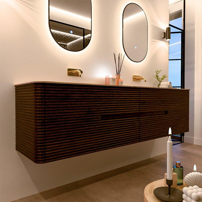 Mondiaz CIRO-DLUX Badkamermeubelset - 190x45x50cm - Solid surface wastafel Arena - 2 wasbak Dubbel - zonder kraangaten - 4 lades - Walnut